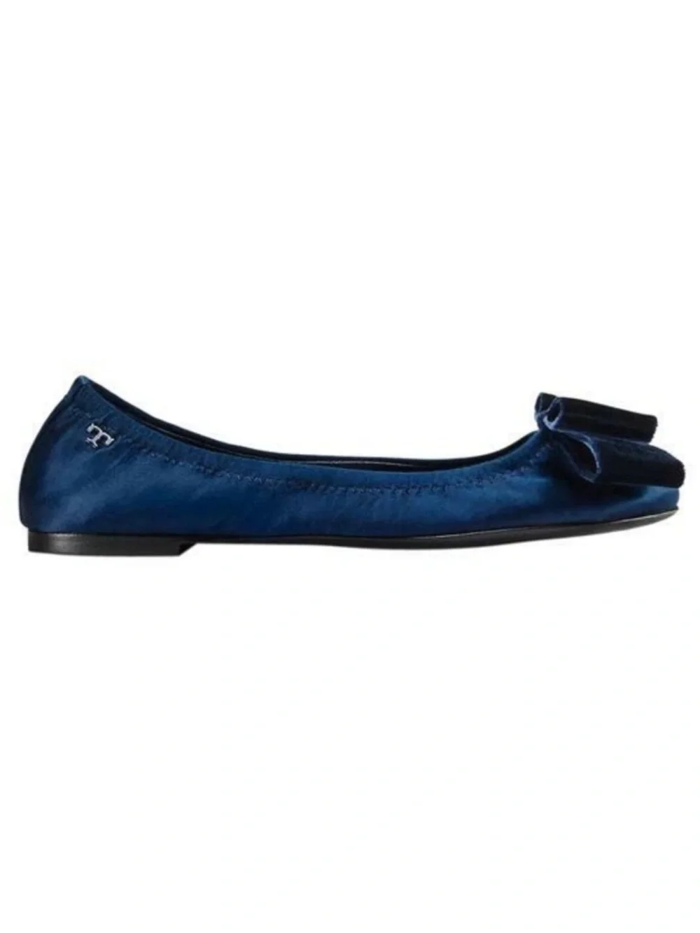 Tory Burch Satin Viola Velvet Bow Ballet Flat Navy Blue Sz 6 Wedding Classic